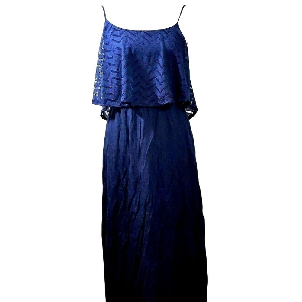 Women's Maxi Summer Dress JUST BE Sleeveless Navy Crochet Top Boho Sz 1X